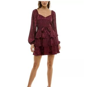 Chic Long Sleeve Burgundy Tiered Dress